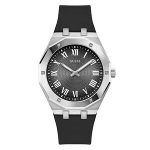 Guess Black Silicone Silver Tone Mens Watch